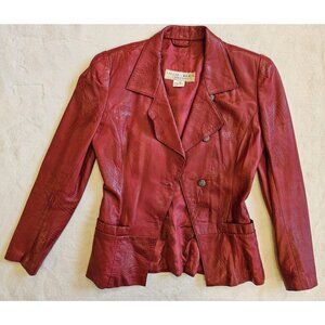 Lillie Rubin Exclusive Leather Jacket Women Size 6 Red Y2K Button Up *read